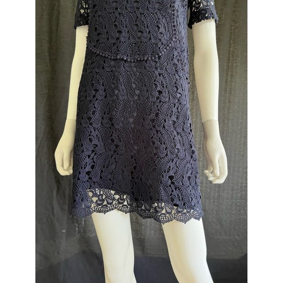 Zara Women's Dress Navy Blue Lace Short Sleeves Scalloped Hem Size XS - Picture 5 of 12